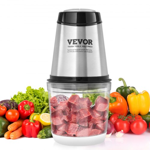 

VEVOR Picadora Eléctrica Multifuncional 400 W Picadora de Carne con Bol de Vidrio 600 mL 2,5 Tazas Hoja de Acero Inoxidable con 4 Aletas 2 Velocidades para Frutas Verduras Carne Comida para Bebés