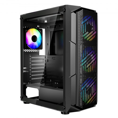 

VEVOR Caja de PC Torre Media con Panel de Vidrio Templado Alto Flujo de Aire 4 Ventiladores ARGB de 120 mm Gestión de Cables Compatible con GPU Hasta 320 mm de Longitud Compatible con ATX/M-ATX/ITX