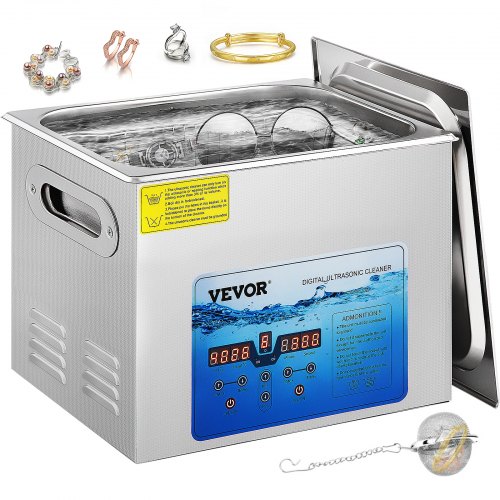 

VEVOR Limpiador Ultrasónico Digital 15 L, Máquina de Limpieza de Joyas 360 W, Acero Inoxidable SUS 304 Limpiador Ultrasónico Profesional 36 KHz ~ 40 KHz con 6 Transductores Avanzados para Industria