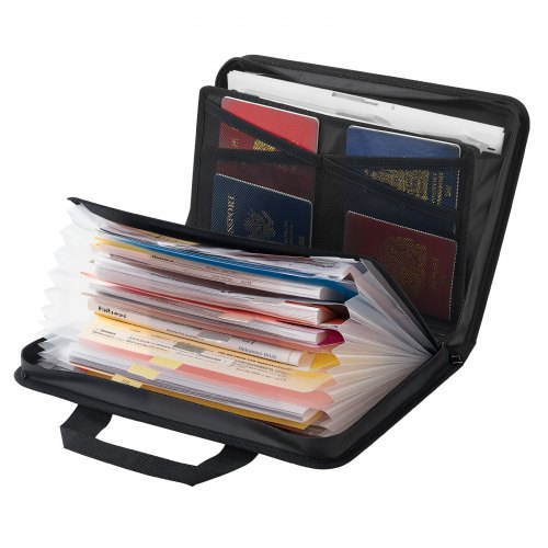 

VEVOR Maletín Ignífugo para Documentos, Resistente al Agua y con Aislamiento Térmico de 1000 °C, con Carpeta Tipo Acordeón de 12 Páginas, para Pasaportes y Archivos, Negro, 368 x 270 x 50 mm