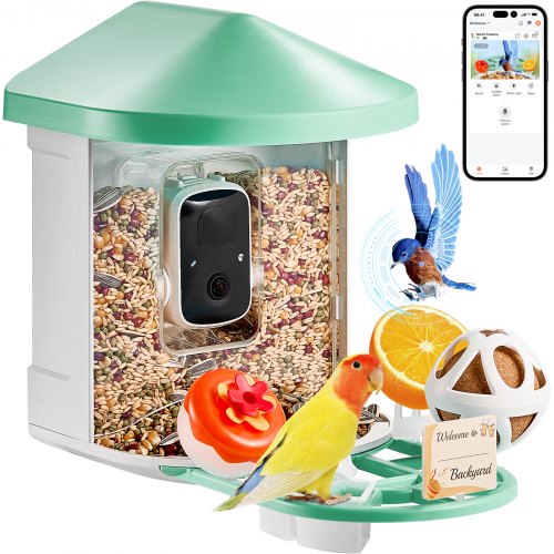 

VEVOR Comedero Inteligente para Pájaros con Cámara Captura Automática, Verde