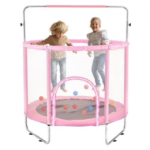 

VEVOR Trampolín para Niños con Red Interior y Exterior 1470 x (1540-1690)mm Rosa