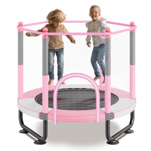 

VEVOR Trampolín para Niños para Interiores y Exteriores, Mini Trampolín Recreativo para Niños Pequeños con Red de Seguridad y Aro de Baloncesto, para Niños de más de 3 Años, 1545 x 1210 mm, Rosa