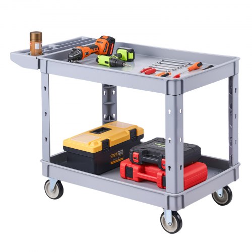 

VEVOR Carro de Servicio Capacidad de 250 kg 2 Niveles Estantes de PP, Carro de Herramientas con Ruedas, Bloqueo, Bandeja de Almacenamiento, Carrito Utilitario para Garaje, Almacén, Oficina y Patio
