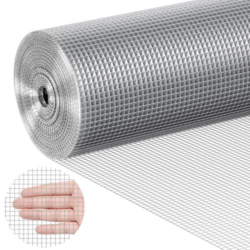 

VEVOR Malla de Alambre Soldada 1220mm x 30,48m Rollo de Malla de Alambre Galvanizado en Caliente 6,35x6,35 mm Valla de Alambre de Gallinero Calibre 23 para Jaulas de Conejos, Jardín, Roedores Pequeños