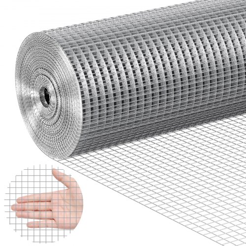 

VEVOR Malla de Alambre Soldada 1220mm x 15,24m Rollo de Malla de Alambre Galvanizado en Caliente 12,7x12,7 mm Valla de Alambre de Gallinero Calibre 19 para Jaulas de Conejos, Jardín, Roedores Pequeños