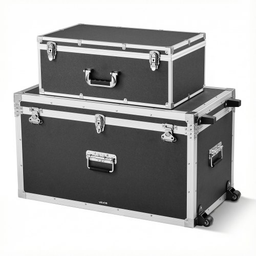

VEVOR Cajas de Transporte y Almacenamiento, Juego de 2 Piezas, Grande de 816 x 452 x 460 mm, Pequeña de 600 x 350 x 242 mm, Maletín de Madera con Cerradura Asas Metálicas, para Viajes Equipo, Negro