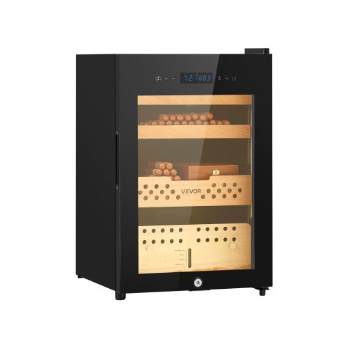 

VEVOR Humidificador Eléctrico 60 L y 350 Unidades para Puros con Compresor de Refrigeración, Control de Temperatura y Humedad Constantes, Estantes y Cajones de Cedro Español de 3 Niveles, Negro