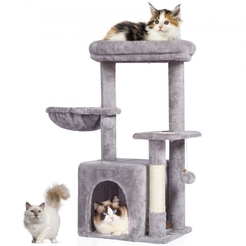 

VEVOR Torre Interior Árbol para Gatos 80 cm con Hamaca Casita, Gris Claro