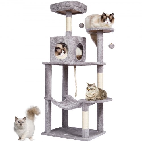 

VEVOR Torre Interior Árbol para Gatos 143 cm con Hamaca Casita, Gris Claro