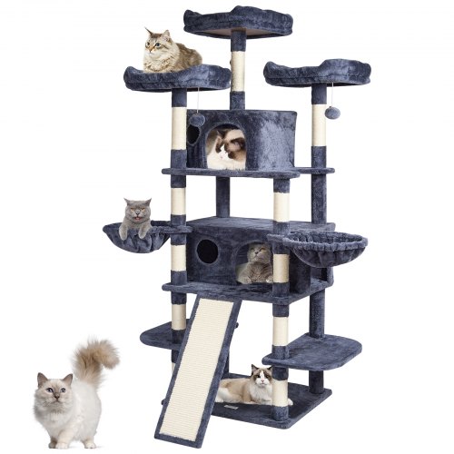 

VEVOR Torre Interior Árbol para Gatos 174 cm con Rascador 2 Casitas, Gris Oscuro