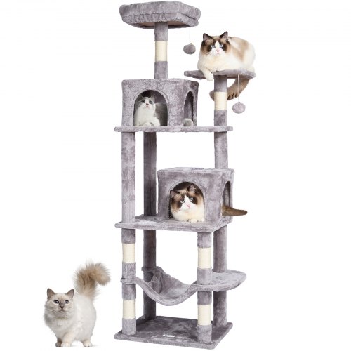 

VEVOR Torre Interior Árbol para Gatos 160 cm con Hamaca 2 Casitas, Gris Claro