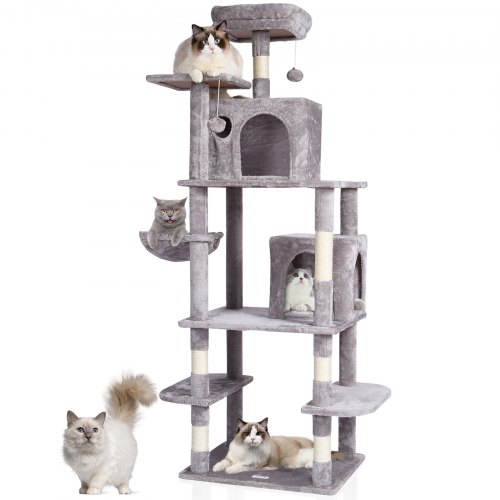 

VEVOR Torre de Escalada 174 cm Árbol para Gatos con Hamaca 2 Casitas, Gris Claro