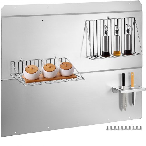 

VEVOR Panel Antisalpicaduras de Acero Inoxidable 914 x 860 mm Protector en el frente de la Cocina 2 x Estante de Almacenamiento 1 x Estante para Cuchillos Placa para Salpicaduras de Acero Inoxidable