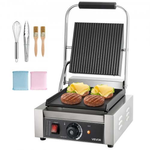 

VEVOR Parrilla de Contacto Eléctrica 1800 W, Sandwichera, de Acero Inoxidable, con Asa y Control de Temperatura, Placa Plana Esmaltada 22 x 23 cm Individual, 308 x 400 x 210 mm, 50-300 °C ±15°