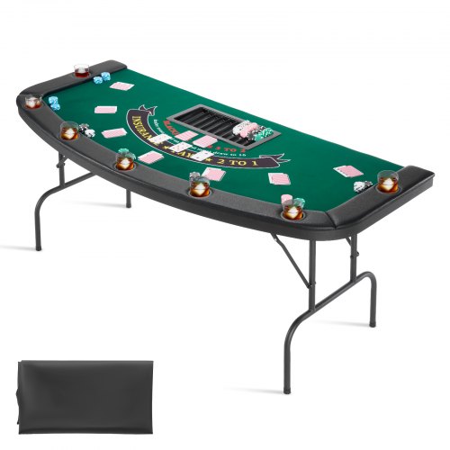 

VEVOR Mesa de Póker Plegable de Casino, 7 Jugadores, con Rieles Acolchados y Portavasos, Portátil Semiovalada, con Patas de Fieltro y Metal, para Texas Hold'em y Blackjack, 1830 x 825 x 755 mm