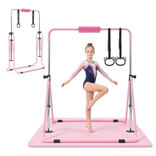 

VEVOR Barra de Gimnasia Plegable Capacidad de 63,5 kg con Colchoneta, Barra Horizontal con Altura Ajustable de 5 Niveles 914 a 1321 mm, Equipo de Entrenamiento en Casa, Estructura Estable, Rosa