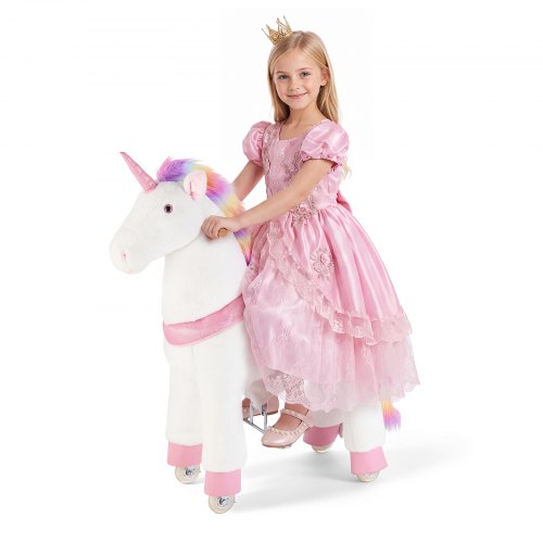 VEVOR Unicornio de Juguete para Niños, Pony de Montar con Ruedas y Pedales, Caballito Unicornio con Sonido, Carga hasta 80 kg, Estructura de Metal, Uso Interior y Exterior, para Niños de 3 a 8 Años
