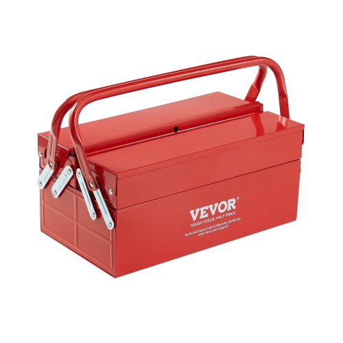

VEVOR Caja de Herramientas Portátil Plegable de Metal 355,6 x 200 x 165 mm de 2 Niveles y 3 Bandejas con Asa y Orificio para Cerradura, Caja de Herramientas para Almacén, Taller de Reparación, Rojo