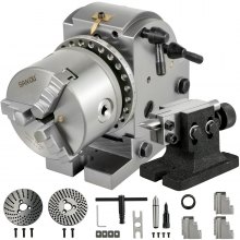 VEVOR Cabezal Divisor 4''/100MM Cabezal Divisor para Fresadora Contrapunto MT2 Ángulo 0-90 Grados Ratio de Reducción 1:40 Cabezal Divisor Universal para Trabajos de Fresado, Rectificado y Perforación