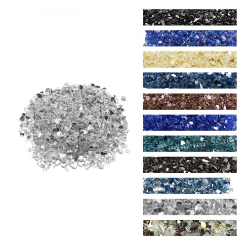 

VEVOR Piedras de Vidrio Triturado Reflectante para Chimenea Resistentes a Altas Temperaturas, 4,5 kg, 12,7 mm, sin Humo, para Paisajismo de Piedra de Alto Brillo, a Mesa de Fogata, Transparente