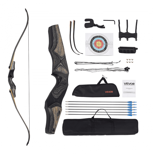

VEVOR Kit de Arco y Flechas Recurvos Desmontables de Madera de 1524 mm, Ergonómico, para Entrenamiento de Tiro al Aire Libre, de Principiante a Avanzado, 1524 x 165 x 50 mm, Peso de Tiro 13,61 kg
