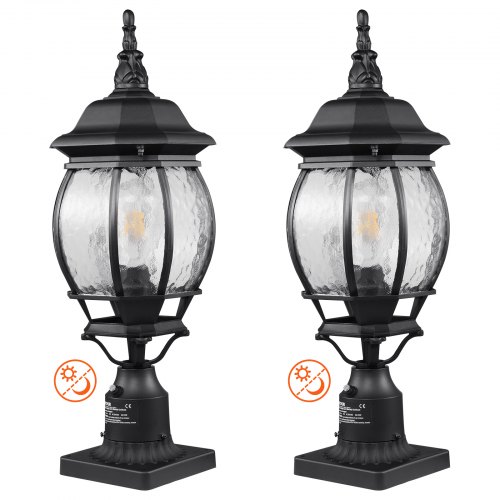 

VEVOR - Pack de 2 farolas exteriores de anochecer al amanecer, 530 mm, resistentes al agua, con base de montaje en pilar de 3,5 pulgadas, pantalla de vidrio, farola exterior a prueba de rayos para patio, jardín y camino