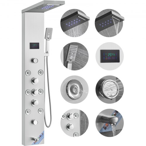 VEVOR Sistema de panel de ducha de acero inoxidable 6 modos hidroeléctricos