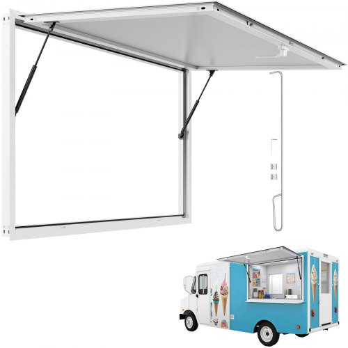 

VEVOR Ventana de Servicio con Marco Aleación Aluminio para Camiones de Comida, Ventana de Servicio de hasta 85 Grados con Toldo y Gancho de Arrastre, Resistente a la Lluvia, 1552 x 943 x 80 mm