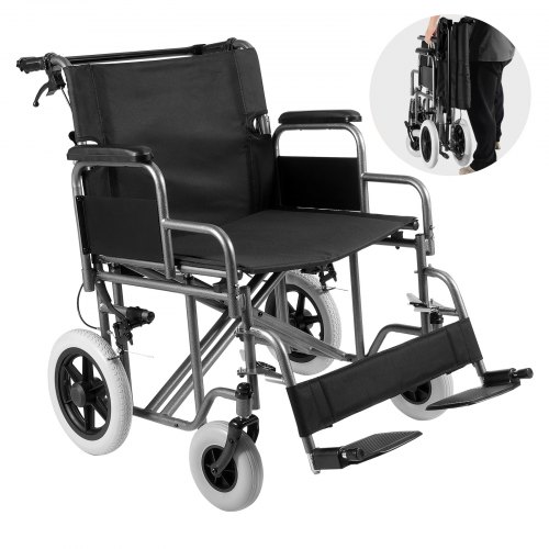 

Silla de ruedas VEVOR, silla de transporte de acero al carbono para adultos, silla de ruedas plegable con reposabrazos desmontable, freno autoblocante, asiento de 24 pulgadas de ancho, capacidad de peso de 300 libras, para que las personas discapacitadas 