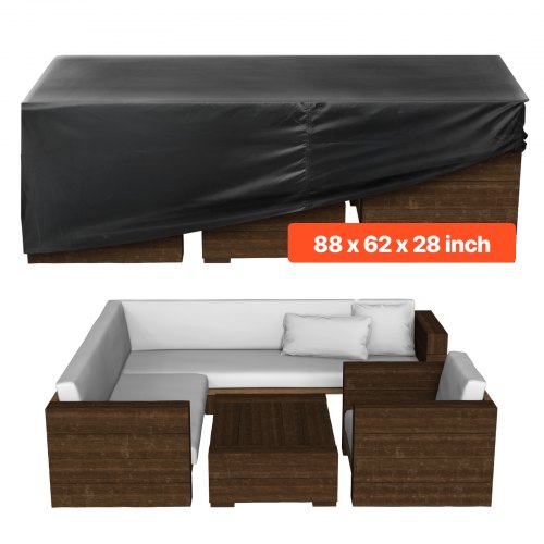 

VEVOR Funda para Muebles de Patio, 420D, Resistente, Impermeable, para Mesa de Comedor y Sillas de Exterior, Rectangular, Grande, con Ventilación para Todo Tipo de Clima, 224 x 158 x 71 cm, Negro