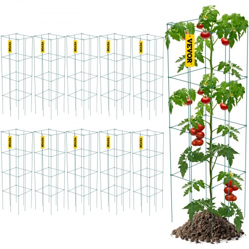 

VEVOR Jaulas para tomates Jaula de soporte para plantas Paquete de 10 Jaulas cuadradas de acero 3.8 pies Verde para jardín