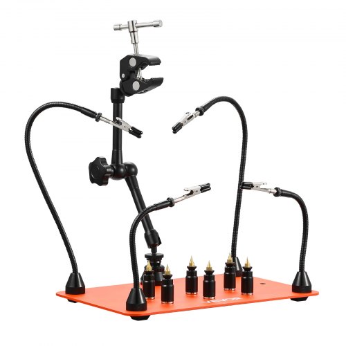 VEVOR Estación de Soldadura Magnética Tercera Mano con 4 Brazos Flexibles, 6 Soportes para Pilares de PCB y Pistola de Aire Caliente de 360 Grados, Base para Trabajos de Reparación Electrónica