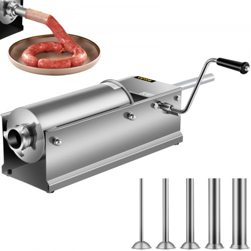

VEVOR Embutidora Manual de Salchichas 5 L, Doble Velocidad, Acero Inoxidable 304 para Uso Alimentario, Incluye 5 Tubos de Relleno, para Hogar, Cocina, Restaurante y Comercio, 560 x 210 x 220 mm