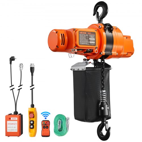 VEVOR Polipasto Eléctrico de Cadena Carga 500 kg 230 V Cadena G100, Altura de Elevación de 6 m, Velocidad 5 m/min Control Remoto por Cable e Inalámbrico hasta 100 m para Reparación Taller Motor Garaje