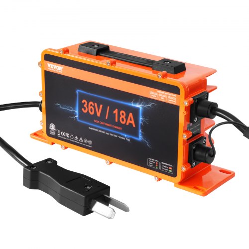 

VEVOR Cargador de batería para carrito de golf de 36 voltios, 18 amperios, cargador de coche inteligente para club con enchufe Crowfoot, compatible con baterías de plomo-ácido AGM/GEL/EFB MF NMC LiFePO4 para Club Car EZGO Yamaha, certificado IP67 ETL