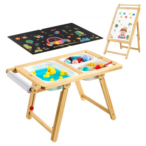 VEVOR Mesa Sensorial Infantil, Mesa de Madera de Actividades para Niños, con Tablero de Doble Cara y Cajas de Almacenamiento, Caballete Multifuncional para Niños, para Juegos de Agua y Arena Dibujar