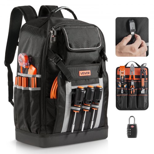 

VEVOR Mochila para Herramientas, Organizador de Herramientas 380 x 230 x 546 mm con Base Moldeada, 56 Bolsillo ideal para Electricistas, Técnicos de Construcción, Industriales, Reparadores