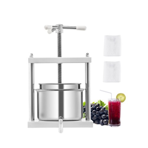

VEVOR Prensa de Vino de Frutas 5 L, 2 Barriles de Acero Inoxidable, Exprimidor Manual, para Hacer Sidra, Manzana, Uva, Tintura, Miel, Aceite de Oliva con Mango Triangular, 300 x 225 x 660 mm