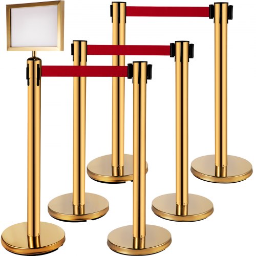 

VEVOR Poste Guía 6 Piezas 90 cm Barrera de Marcado de Control de Multitudes con Cinturones Retráctiles de 2 m para Cola de Separación de Demarcación en Escuela Pública Teatro Hotel Exposición, Dorado