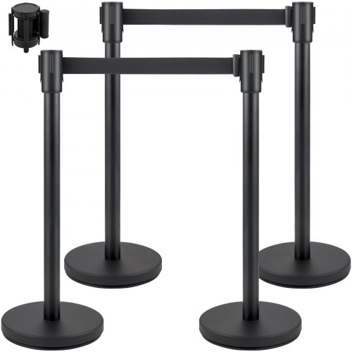 

VEVOR Postes para Control de Multitudes 4 Piezas Postes con Cinturón Retráctil Negro 2 m Barrera de Control de Multitudes con Base de Hormigón y Metal Montaje de Fácil Conexión para Escuela Teatro