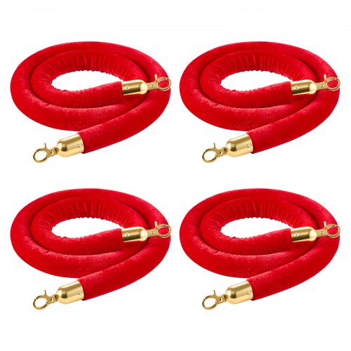 

VEVOR Cuerdas de Terciopelo Rojas para Postes 4 Piezas Longitud de 1,5 m, Cuerda de Barrera con Ganchos Dorados para Control de Multitudes, Barrera Separadora para Eventos, Cines, Hoteles, Fiestas