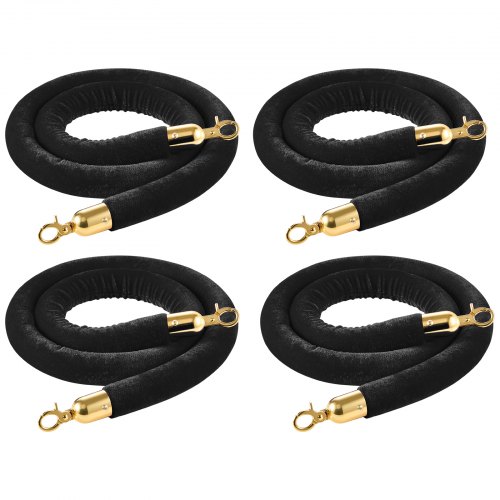 

VEVOR Cuerdas de Terciopelo Negras para Postes 4 Piezas Longitud de 1,5 m, Cuerda de Barrera con Ganchos Dorados para Control de Multitudes, Barrera Separadora para Eventos, Cines, Hoteles, Fiestas