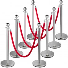 VEVOR 8 PCS Postes Separadores Platas 90 cm Cuerda de Terciopelo Roja 1,5 m