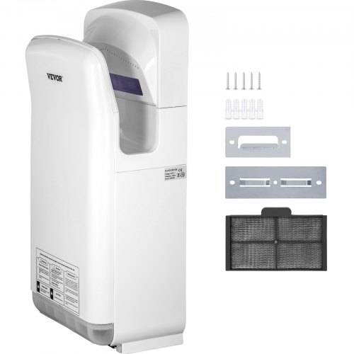 

VEVOR Secador de Manos 2000 W Secador de Manos Eléctrico Comercial ABS Filtro HEPA Secador de Manos Automático Potente 43 ℃ Secamanos Eléctrico 290 x 220 x 685 mm Secador de Manos para Baños Blanco