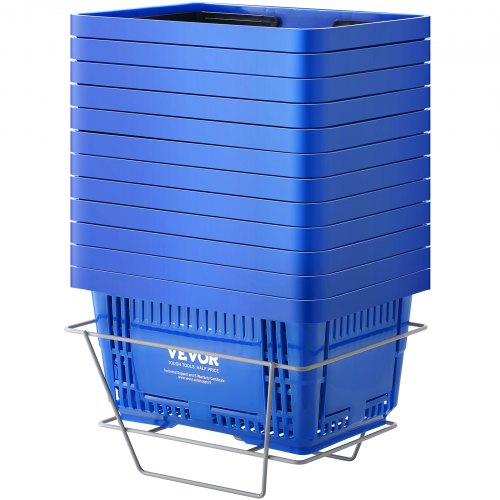 

VEVOR Cesta Azul de la Compra con Asas y Soporte, 12 Piezas, 24 L, Cesta Portátil de la Compra de Plástico Duradero de 425 x 295 x 225 mm, para la Compra de Comestibles en el Supermercado, Tienda