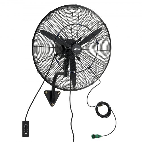 

VEVOR Ventilador de Pared con 3 Velocidades, Nebulización, Motor de Cobre, IP44, Ángulo Ajustable, Ventilador Industrial Oscilante de Acero al Carbono para Exterior, Taller, Invernadero, Ganadería