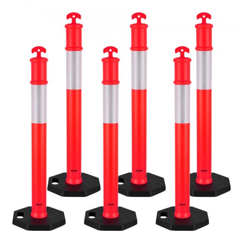 

VEVOR Postes de Tráfico 6 Piezas Bolardo de Tráfico 1140 mm con Banda Reflectante y Base con Peso 350 mm Postes de Barrera Resistentes para Aparcamiento, Estadios Deportivos, Lugares de Exhibición