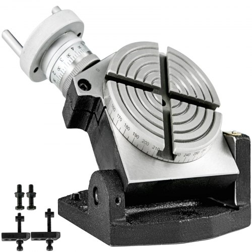 

VEVOR Mesa de Trabajo Rotativa Horizontal y Vertical, 100 mm Mesa Giratoria para Fresadoras con 4 Ranuras, 70 y 15 mm Fresadora de Mesa de Trabajo Rotativa para Perforar, Fresar o Cortar en Taller