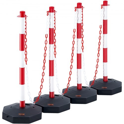 VEVOR Poste de Tráfico 4 Piezas Poste Límite con Base Rellenable Cono de Tráfico de Altura Ajustable Cadena Larga 2,4 m
